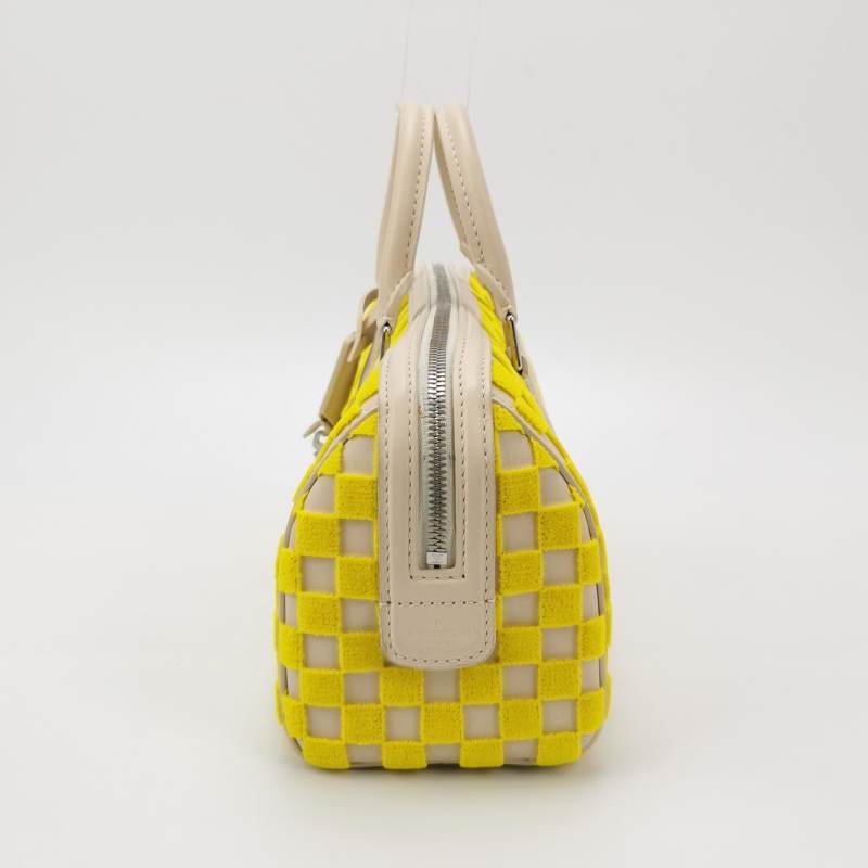 Louis Vuitton(LV)Speedy牛皮絨布拼色棋盤格拉鏈手提包-2