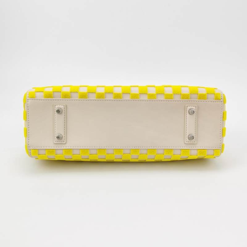 Louis Vuitton(LV)Speedy牛皮絨布拼色棋盤格拉鏈手提包-5