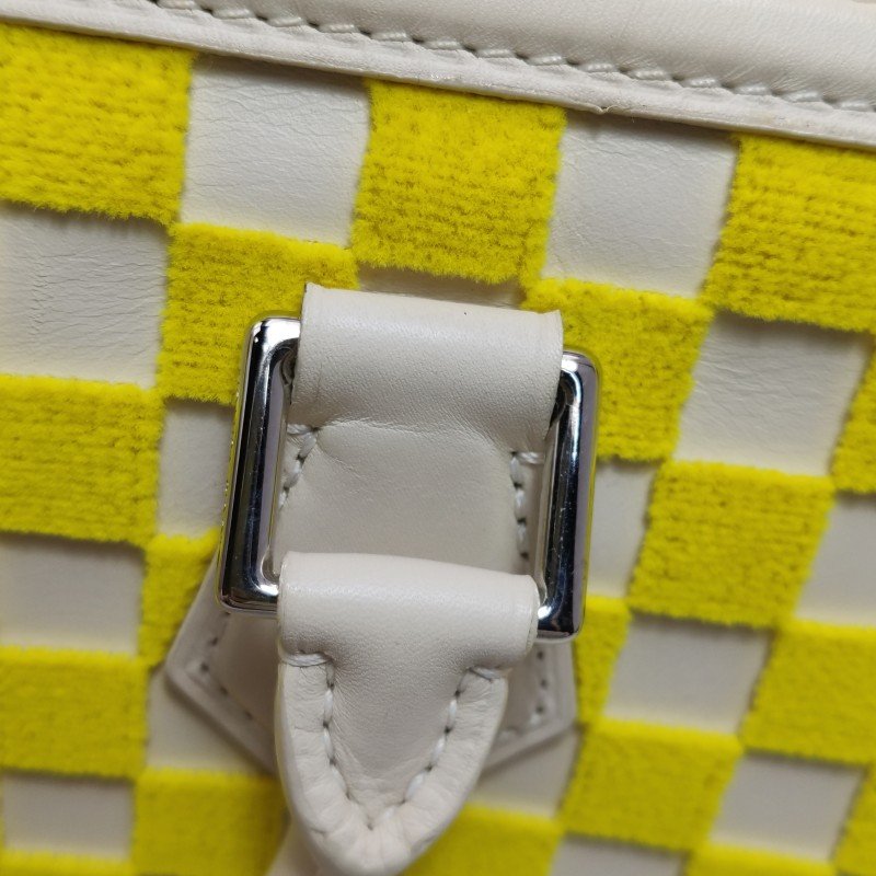 Louis Vuitton(LV)Speedy牛皮絨布拼色棋盤格拉鏈手提包-12
