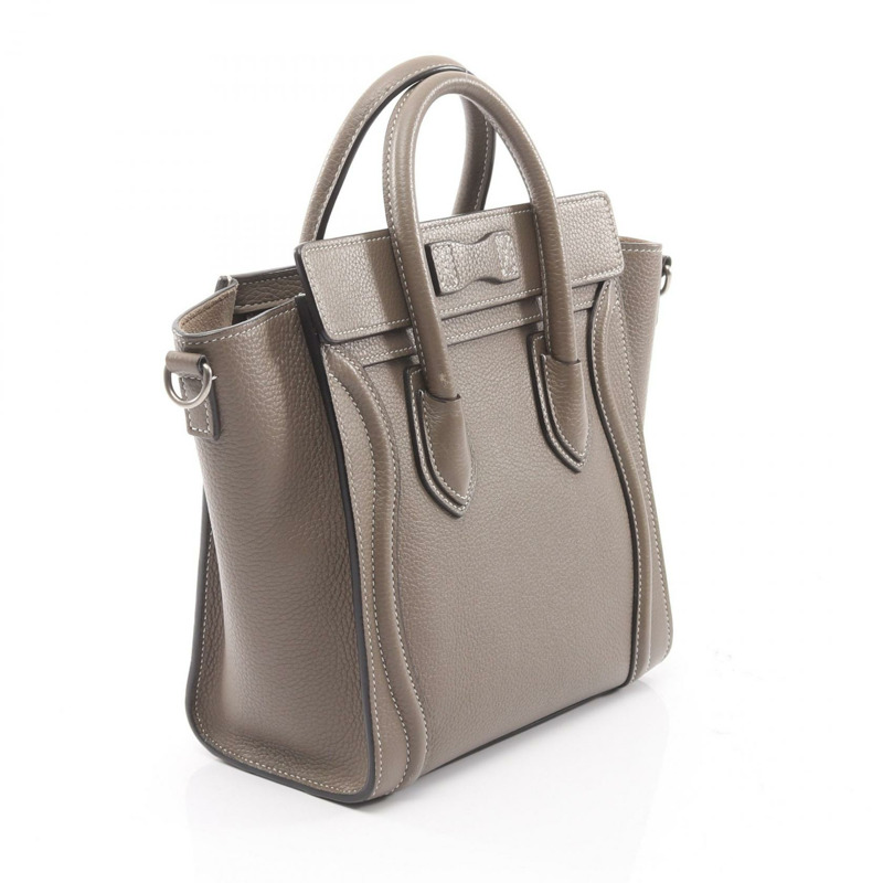 CELINE Luggage Nano Shopper 2Way 單肩手提包 皮革 灰色 二手 女士-1