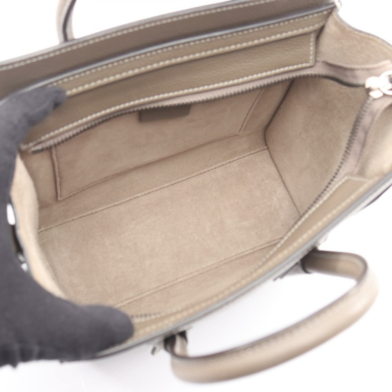 CELINE Luggage Nano Shopper 2Way 單肩手提包 皮革 灰色 二手 女士-2