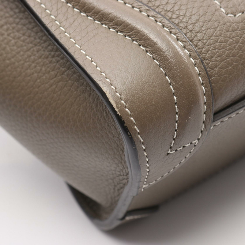 CELINE Luggage Nano Shopper 2Way 單肩手提包 皮革 灰色 二手 女士-5