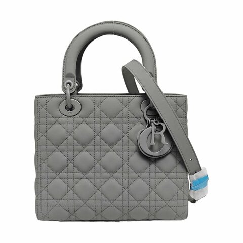 DIOR Lady Dior中號灰色牛皮絎縫戴妃五格單肩包 灰色五金 可拆卸肩帶 配件齊全