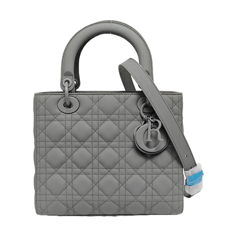 DIOR Lady Dior中號灰色牛皮絎縫戴妃五格單肩包 灰色五金 可拆卸肩帶 配件齊全-0