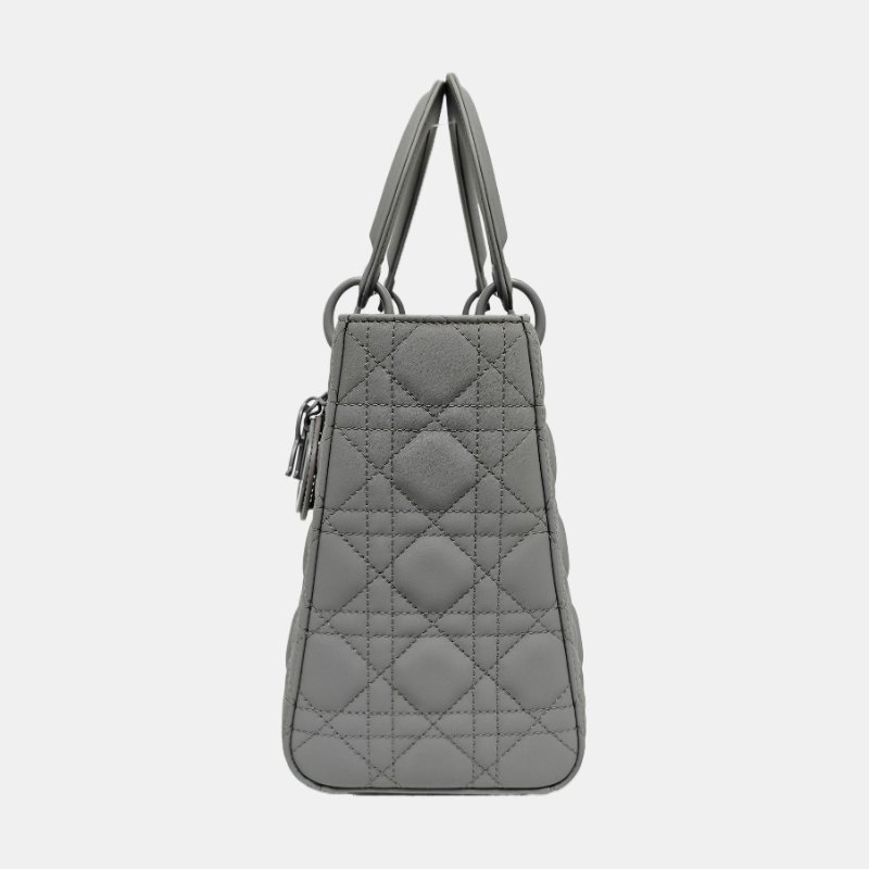 DIOR Lady Dior中號灰色牛皮絎縫戴妃五格單肩包 灰色五金 可拆卸肩帶 配件齊全-2