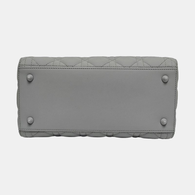 DIOR Lady Dior中號灰色牛皮絎縫戴妃五格單肩包 灰色五金 可拆卸肩帶 配件齊全-5