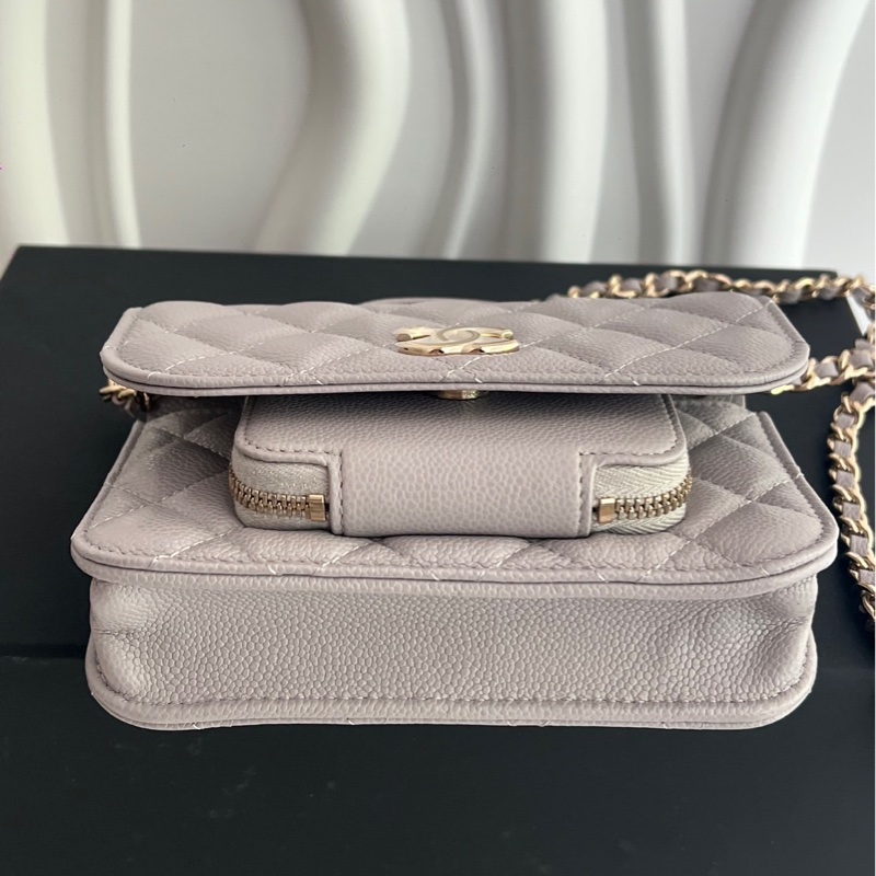 Chanel 香奈兒 郵差包 mini 灰色荔枝皮/斜背包/全新閒置美品-2