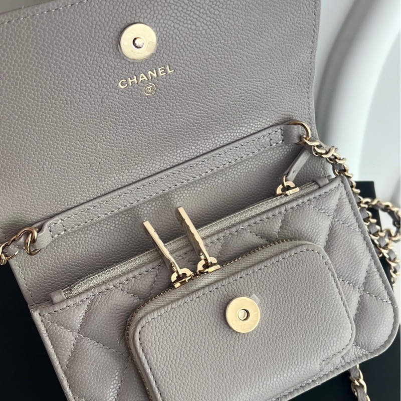 Chanel 香奈兒 郵差包 mini 灰色荔枝皮/斜背包/全新閒置美品-5