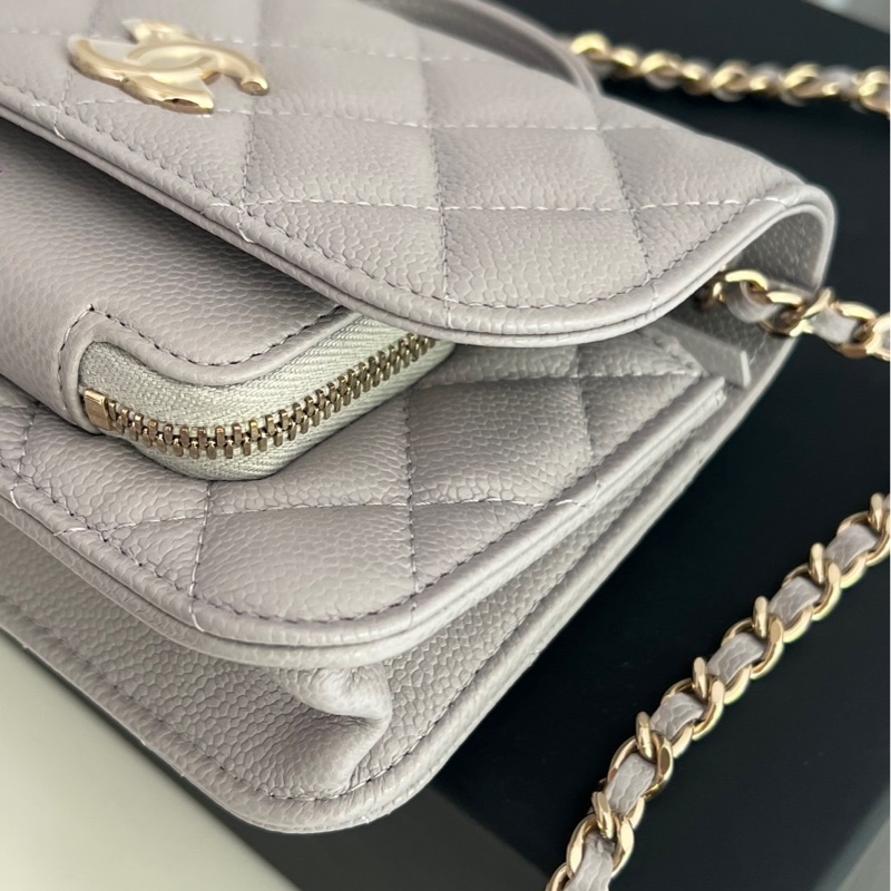 Chanel 香奈兒 郵差包 mini 灰色荔枝皮/斜背包/全新閒置美品-6