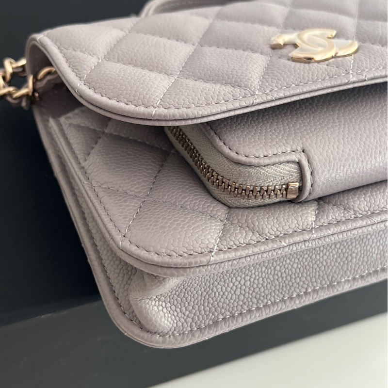 Chanel 香奈兒 郵差包 mini 灰色荔枝皮/斜背包/全新閒置美品-7