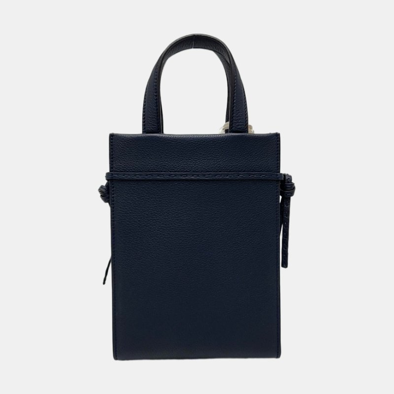 FENDI 托特包迷你藍色牛皮浮雕單肩包手提包斜挎包 金色五金 可拆卸肩帶-4