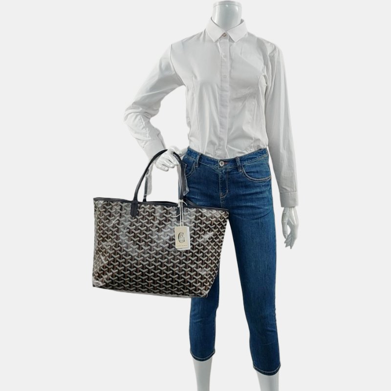 GOYARD Saint Louis小號黑色塗層帆布印花手提包單肩包 銀色五金 子袋-2