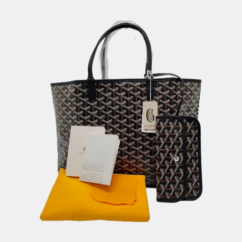 GOYARD Saint Louis小號黑色塗層帆布印花手提包單肩包 銀色五金 子袋-7