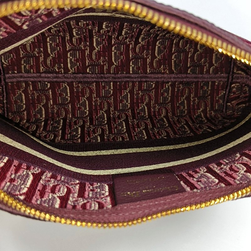 DIOR 酒紅色織物老花提花手拿包 金色五金 配件齊全-6