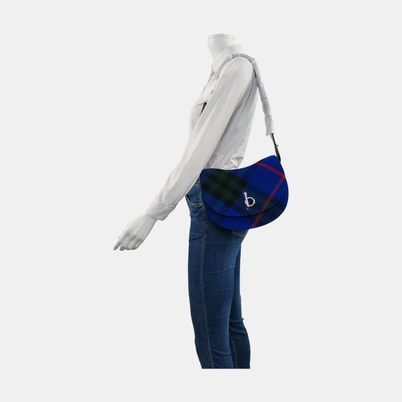 BURBERRY 中號藍色織物單肩包 銀色五金-1