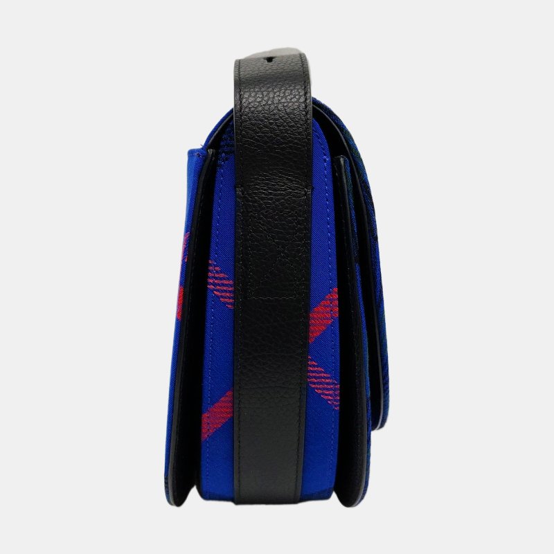 BURBERRY 中號藍色織物單肩包 銀色五金-3