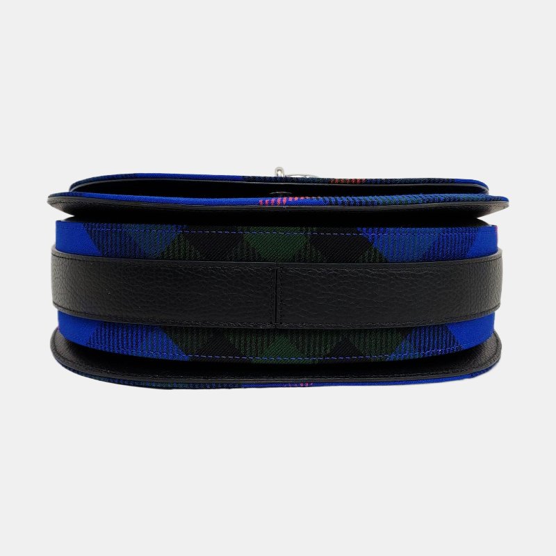 BURBERRY 中號藍色織物單肩包 銀色五金-5