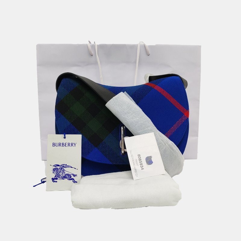 BURBERRY 中號藍色織物單肩包 銀色五金-7