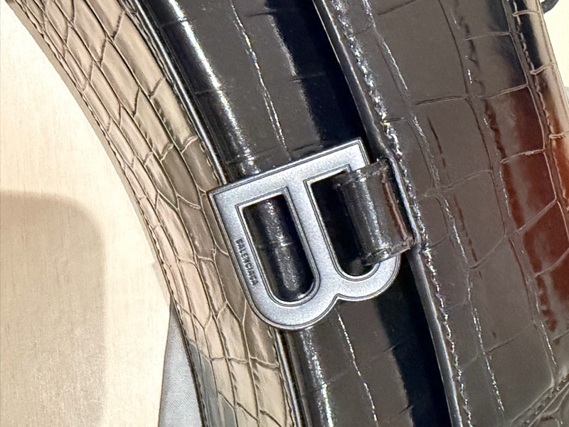 BALENCIAGA Hourglass 沙漏包 S碼 鱷魚壓紋|黑色|磨砂黑金屬-2