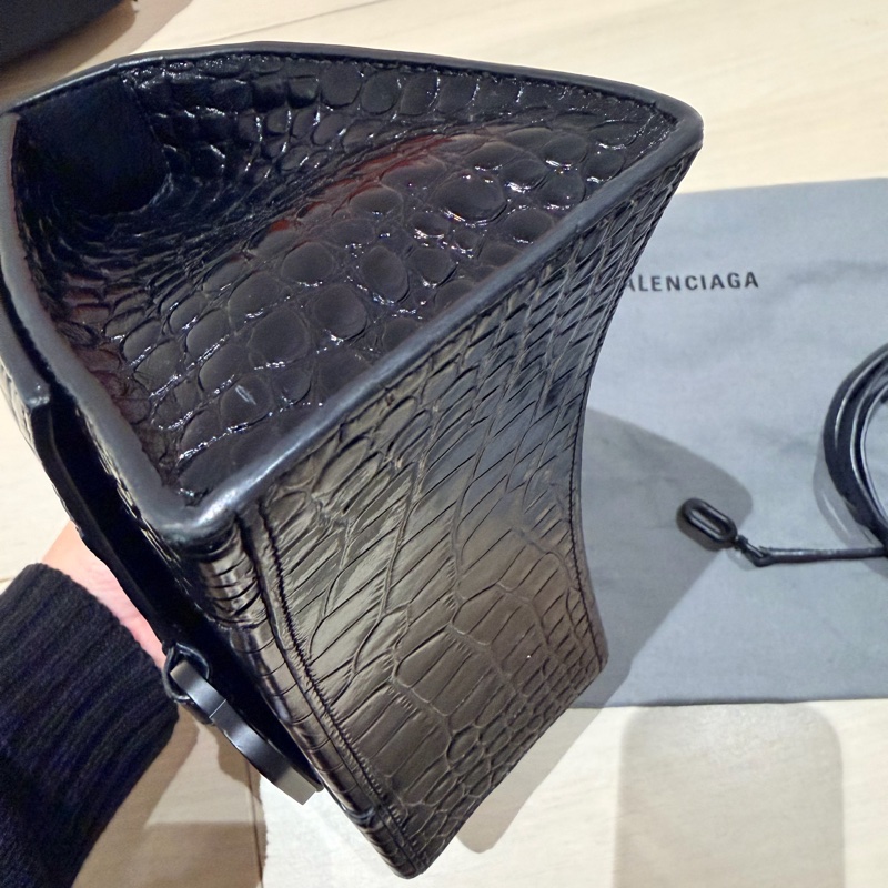 BALENCIAGA Hourglass 沙漏包 S碼 鱷魚壓紋|黑色|磨砂黑金屬-7
