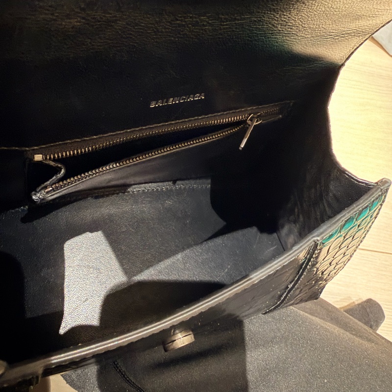BALENCIAGA Hourglass 沙漏包 S碼 鱷魚壓紋|黑色|磨砂黑金屬-8
