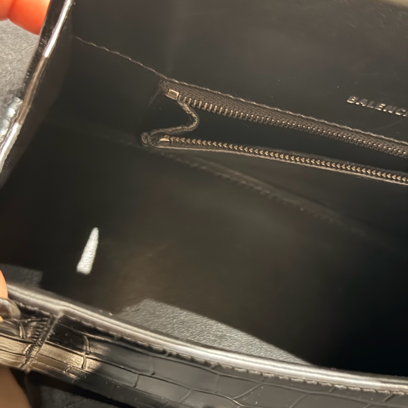 BALENCIAGA Hourglass 沙漏包 S碼 鱷魚壓紋|黑色|磨砂黑金屬-9