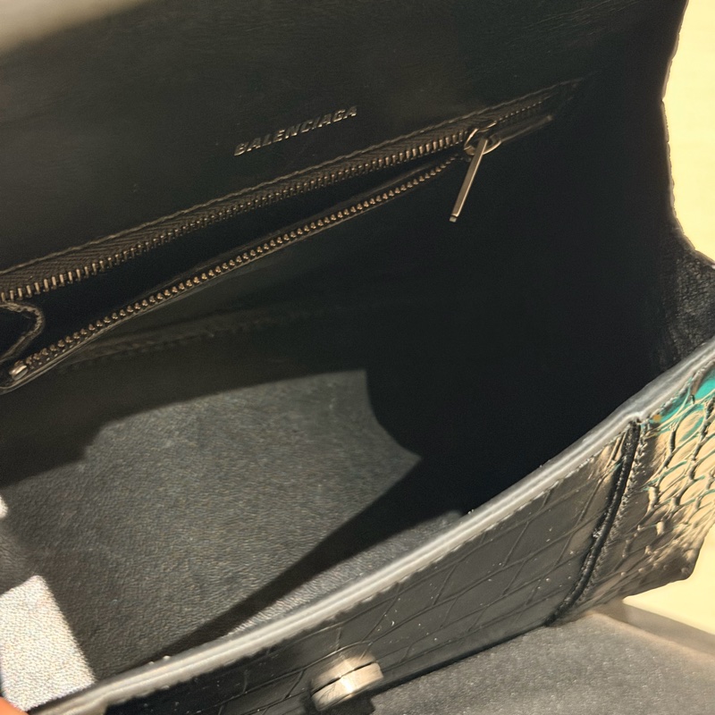 BALENCIAGA Hourglass 沙漏包 S碼 鱷魚壓紋|黑色|磨砂黑金屬-10