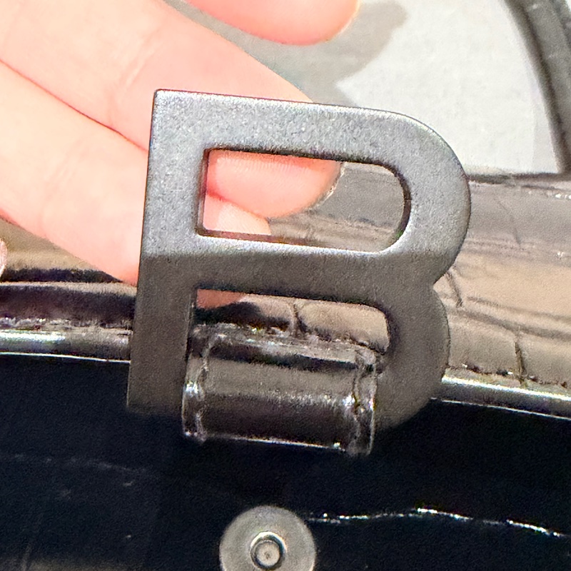 BALENCIAGA Hourglass 沙漏包 S碼 鱷魚壓紋|黑色|磨砂黑金屬-17