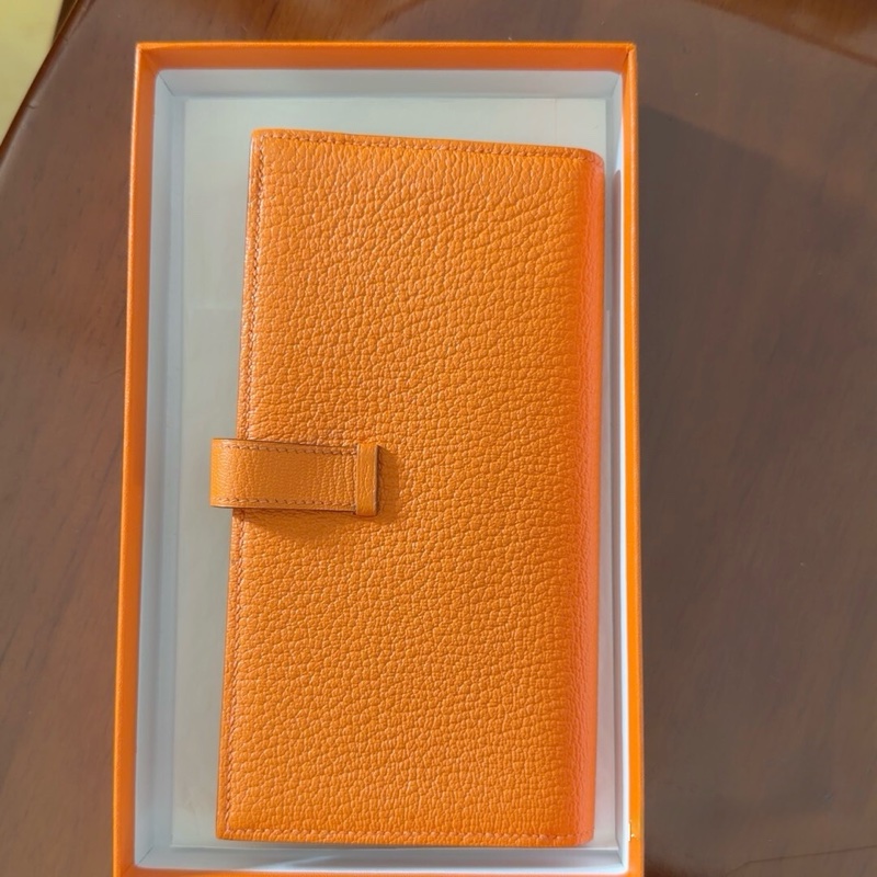 9.9成新 愛馬仕 Hermès Bearn 多功能長夾｜橘色｜金釦｜帶包裝-1