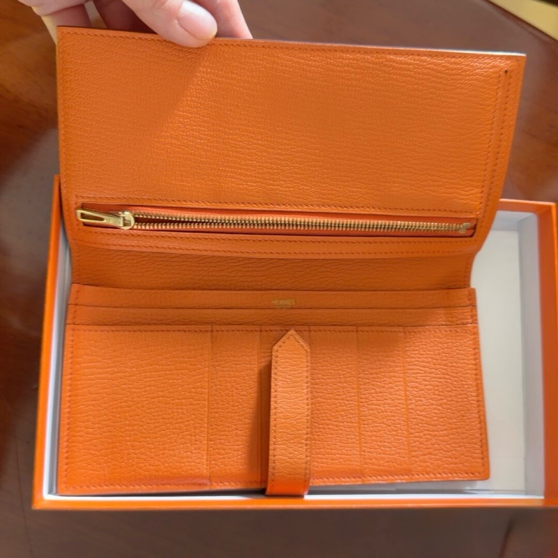 9.9成新 愛馬仕 Hermès Bearn 多功能長夾｜橘色｜金釦｜帶包裝-2