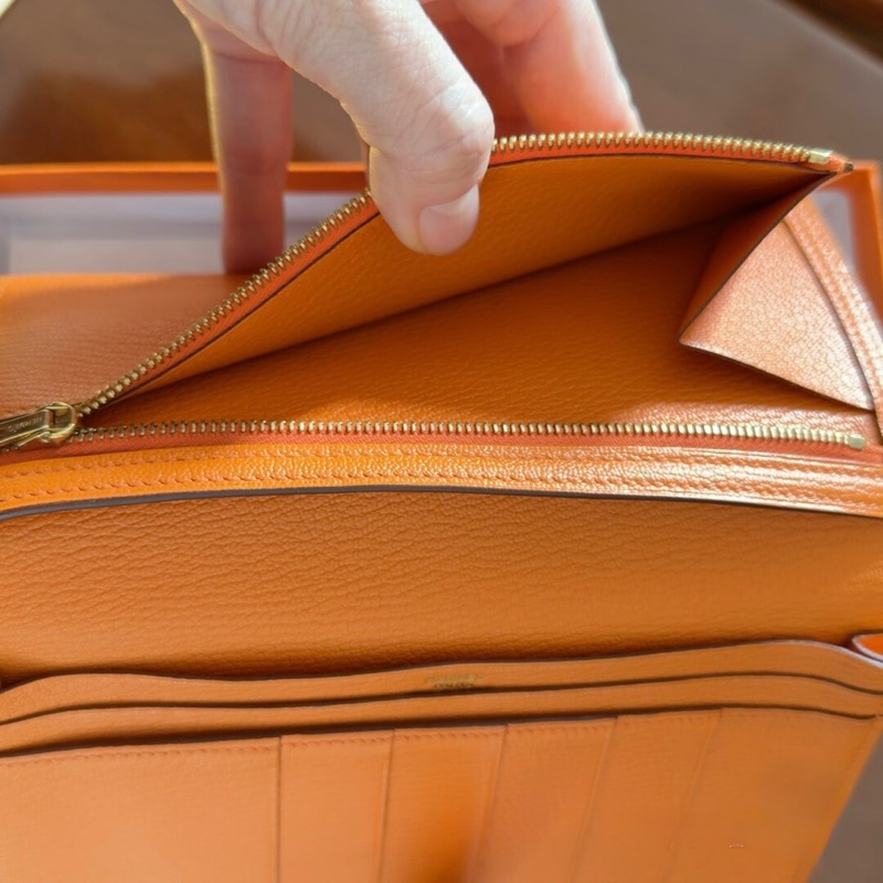 9.9成新 愛馬仕 Hermès Bearn 多功能長夾｜橘色｜金釦｜帶包裝-3