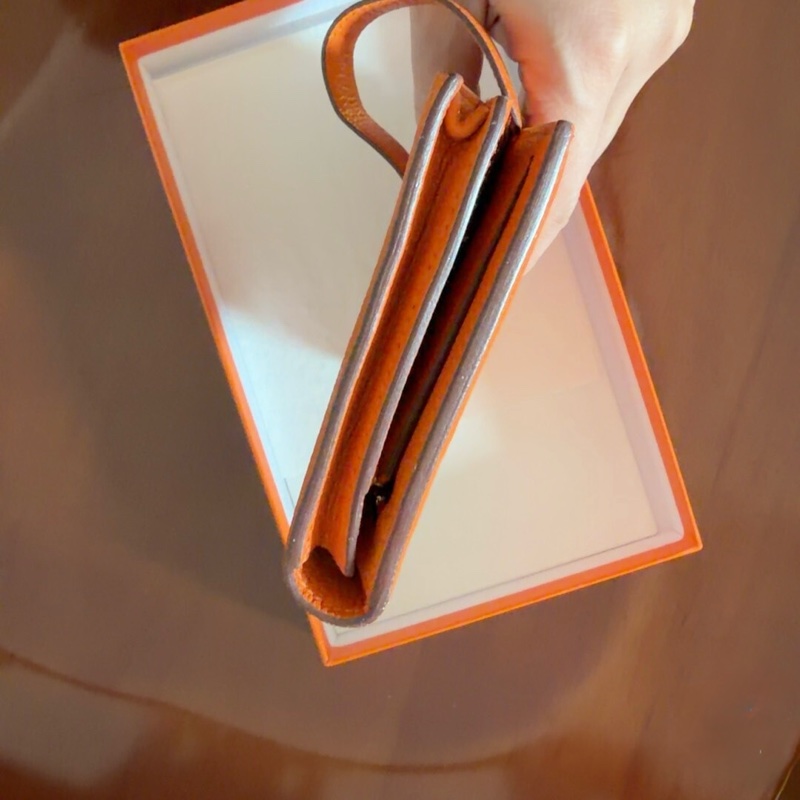 9.9成新 愛馬仕 Hermès Bearn 多功能長夾｜橘色｜金釦｜帶包裝-5