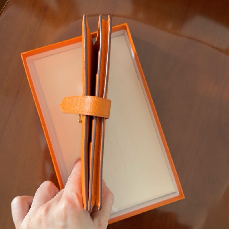 9.9成新 愛馬仕 Hermès Bearn 多功能長夾｜橘色｜金釦｜帶包裝-7