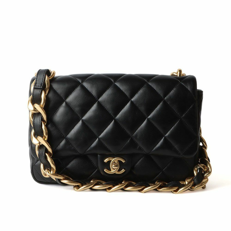 【包稅】CHANEL 大翻蓋包 羊皮 金金屬 黑色 32027-0