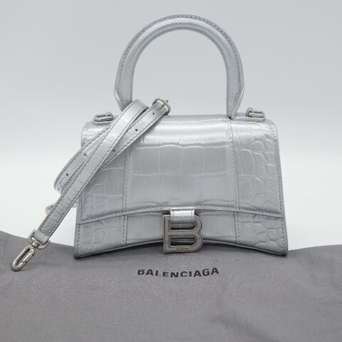 Balenciaga 巴黎世家 Hourglass XS 小號 銀色牛皮 手提包 斜挎包 單肩包