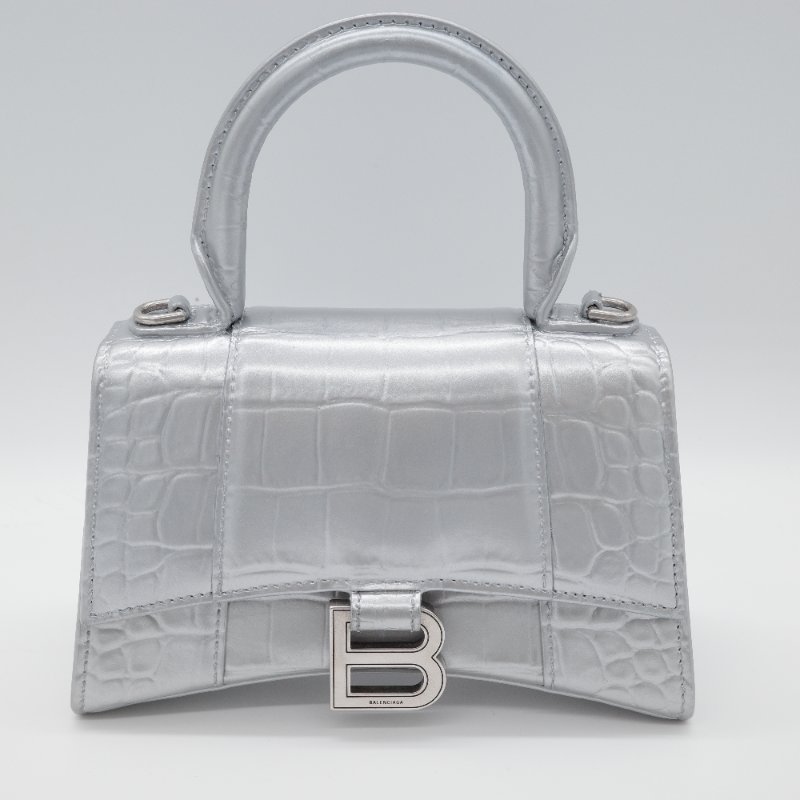 Balenciaga 巴黎世家 Hourglass XS 小號 銀色牛皮 手提包 斜挎包 單肩包-1