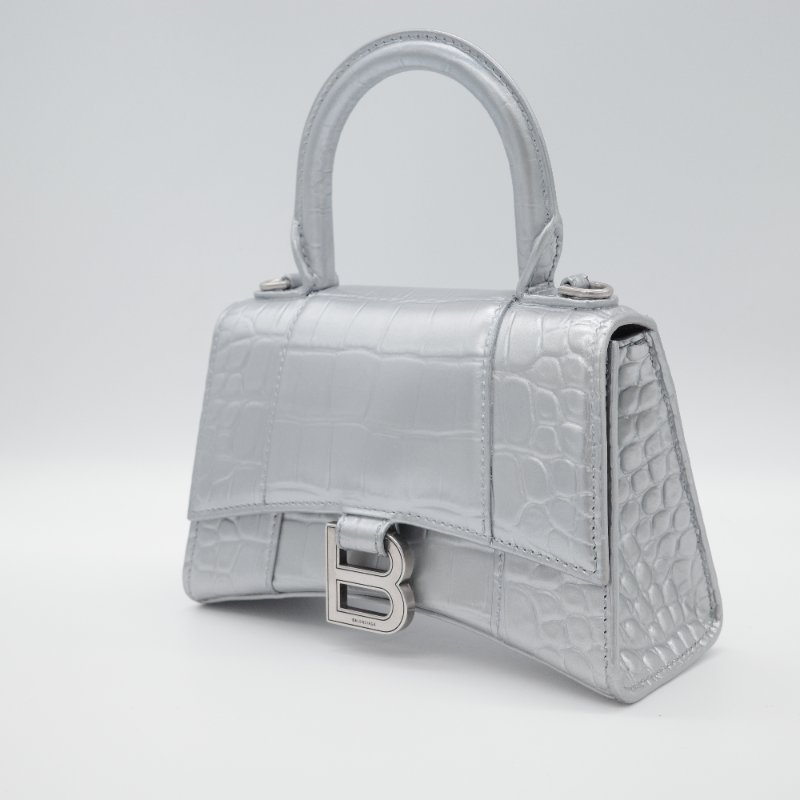 Balenciaga 巴黎世家 Hourglass XS 小號 銀色牛皮 手提包 斜挎包 單肩包-2