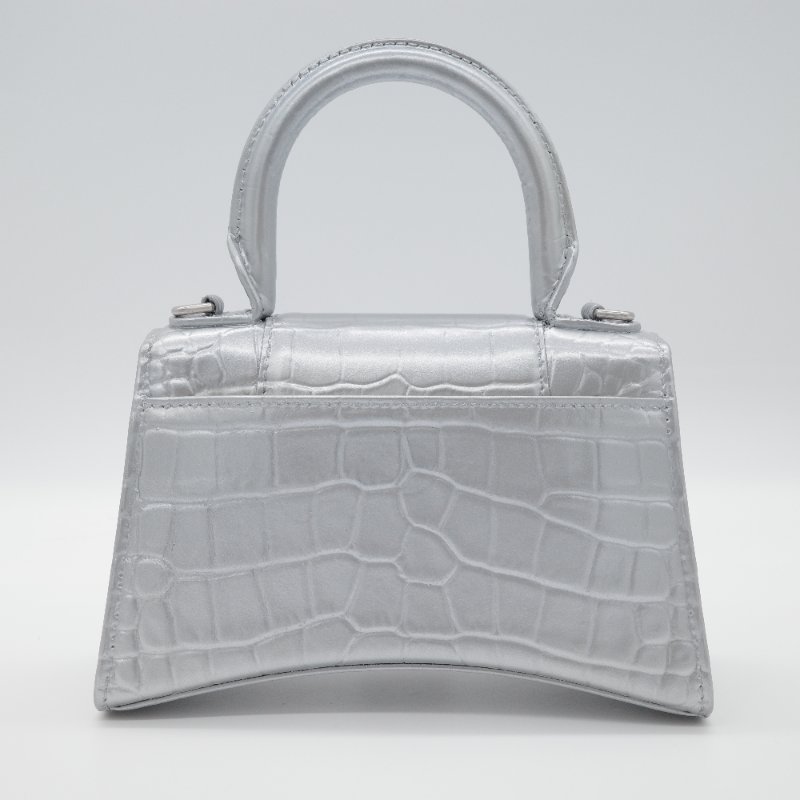 Balenciaga 巴黎世家 Hourglass XS 小號 銀色牛皮 手提包 斜挎包 單肩包-3