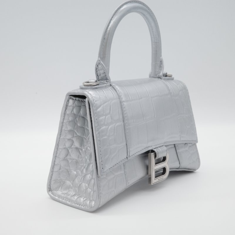 Balenciaga 巴黎世家 Hourglass XS 小號 銀色牛皮 手提包 斜挎包 單肩包-4