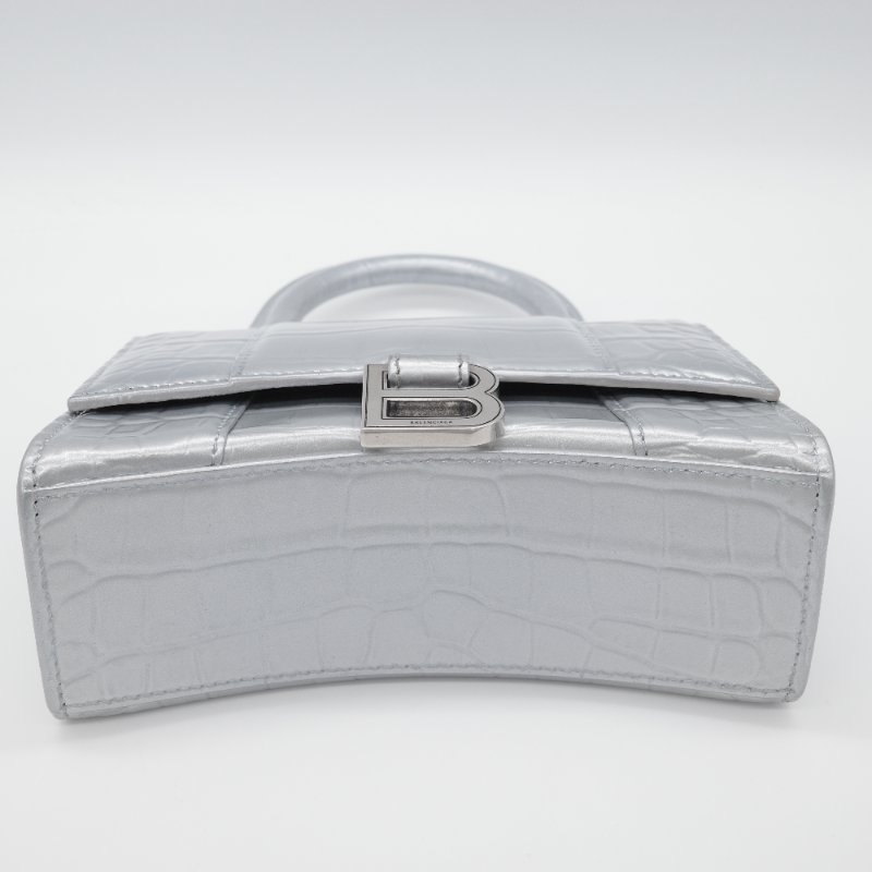 Balenciaga 巴黎世家 Hourglass XS 小號 銀色牛皮 手提包 斜挎包 單肩包-5
