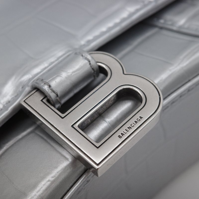Balenciaga 巴黎世家 Hourglass XS 小號 銀色牛皮 手提包 斜挎包 單肩包-6