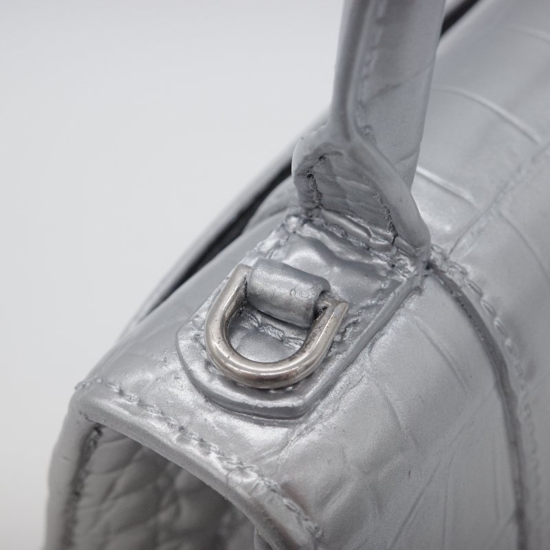 Balenciaga 巴黎世家 Hourglass XS 小號 銀色牛皮 手提包 斜挎包 單肩包-7