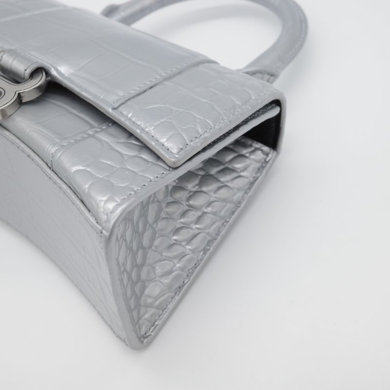 Balenciaga 巴黎世家 Hourglass XS 小號 銀色牛皮 手提包 斜挎包 單肩包-9