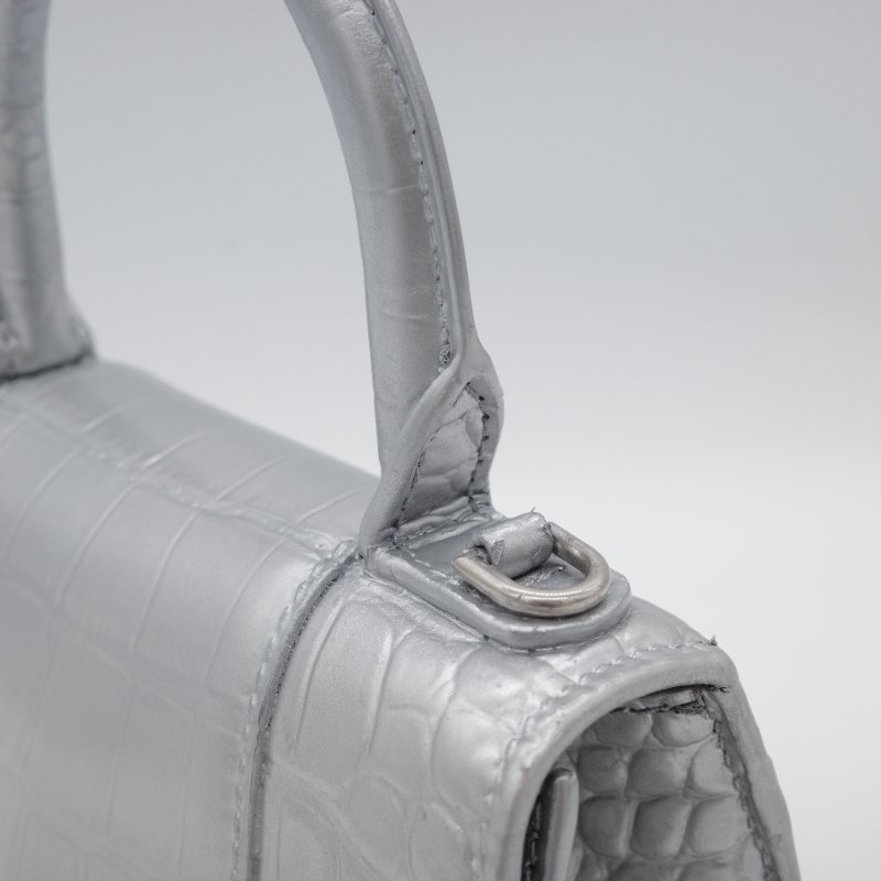Balenciaga 巴黎世家 Hourglass XS 小號 銀色牛皮 手提包 斜挎包 單肩包-10