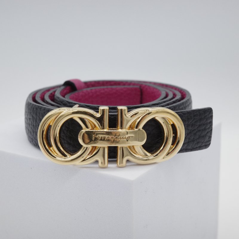 Salvatore Ferragamo 菲拉格慕 經典 Logo 桃紅色 牛皮 腰帶-0