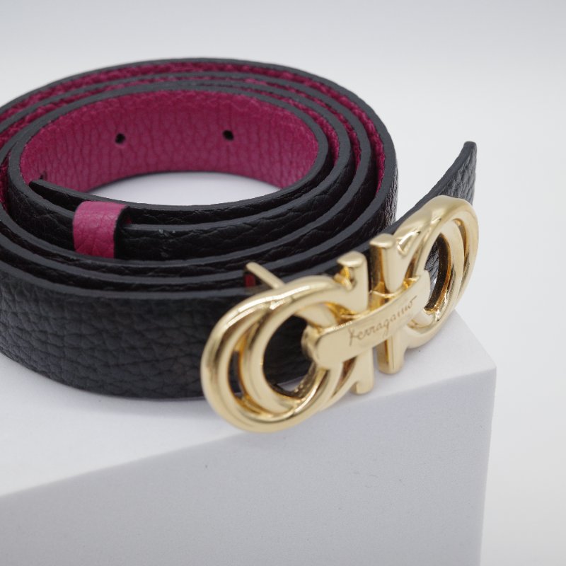 Salvatore Ferragamo 菲拉格慕 經典 Logo 桃紅色 牛皮 腰帶-2