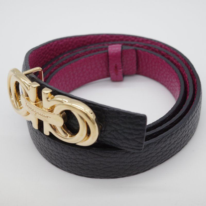 Salvatore Ferragamo 菲拉格慕 經典 Logo 桃紅色 牛皮 腰帶-4