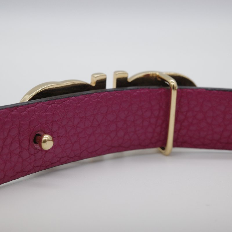 Salvatore Ferragamo 菲拉格慕 經典 Logo 桃紅色 牛皮 腰帶-6