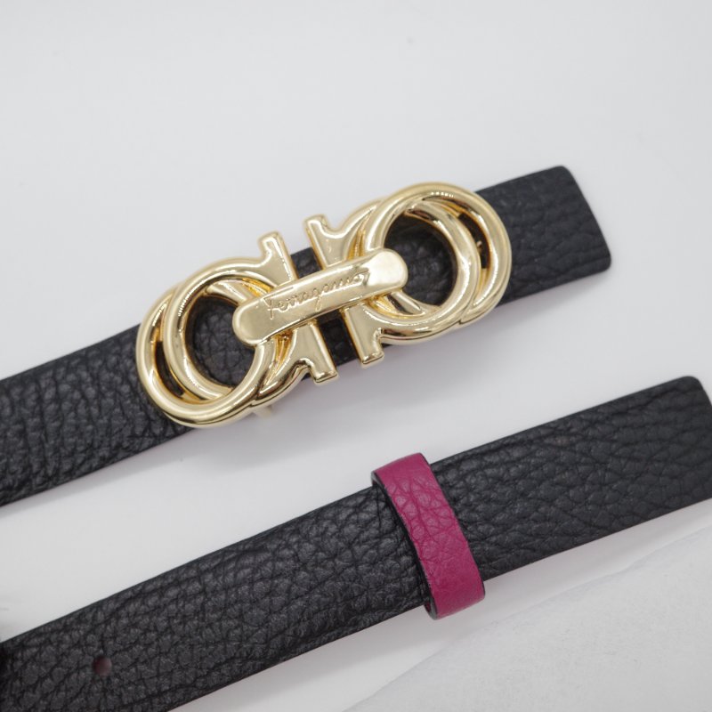 Salvatore Ferragamo 菲拉格慕 經典 Logo 桃紅色 牛皮 腰帶-9