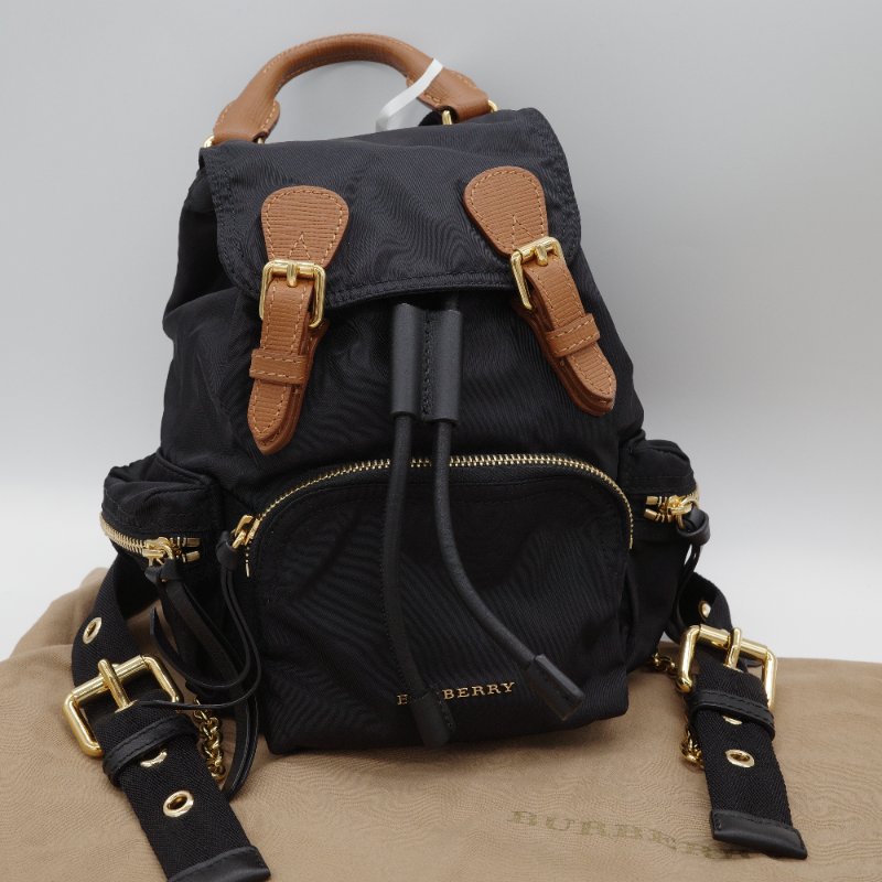 Burberry 博柏利 The Rucksack 黑色 尼龍拼接 皮革 小號 書包 雙肩包 後背包-0